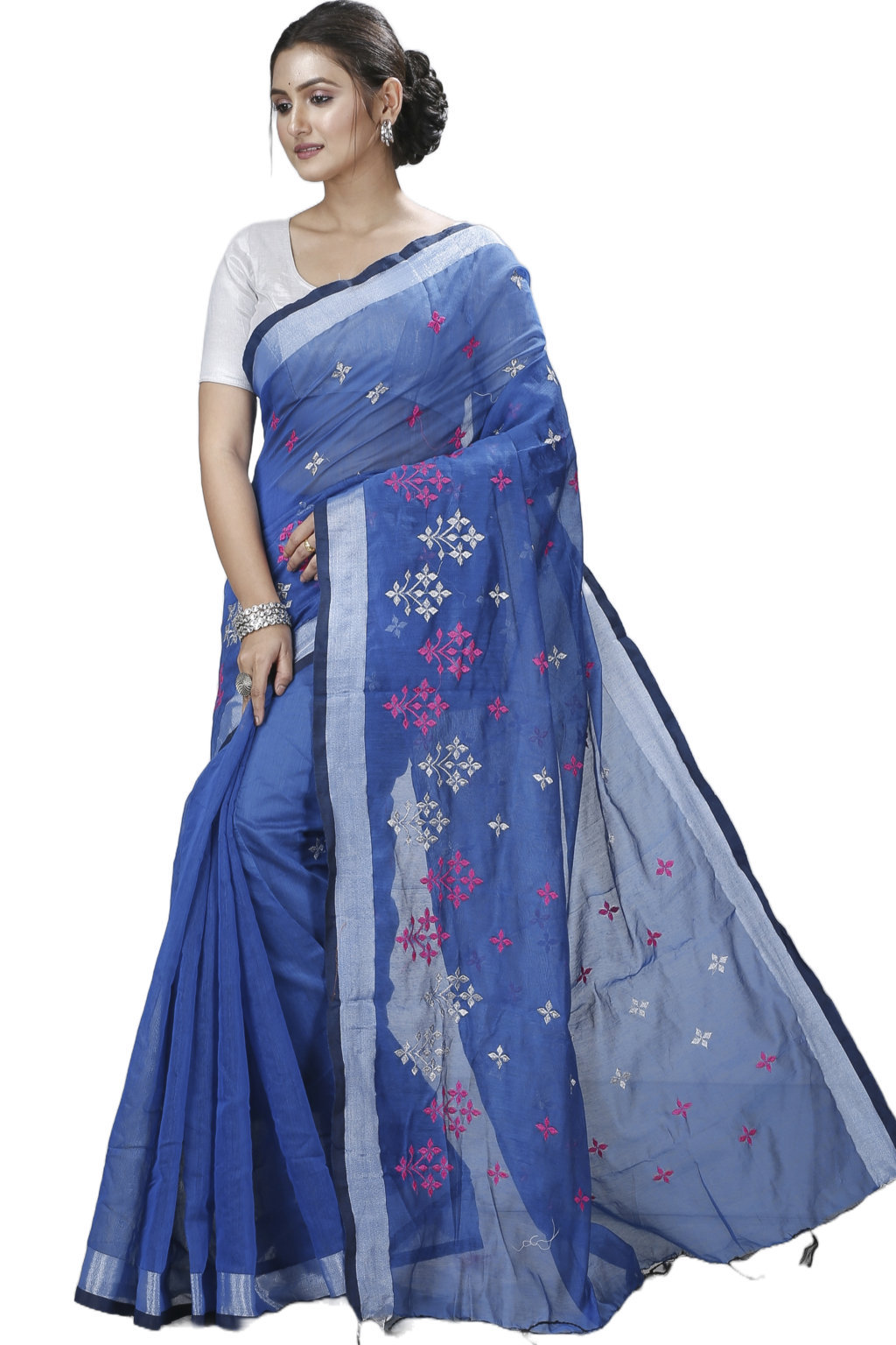 Sky Blue Blended Cotton Tamasi Hand Loom Saree (1207)